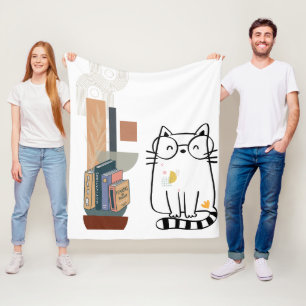 Whimsical Cat & Boekenplank Fleece Deken