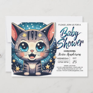 Whimsical Cat Editable Boy-Baby shower Kaart