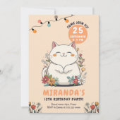 Whimsical Cat Floral Pastel verjaardag Kaart (Voorkant)