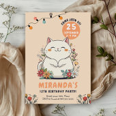 Whimsical Cat Floral Pastel verjaardag Kaart