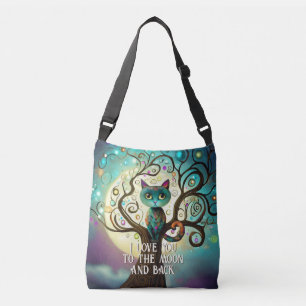 Whimsical Cat Full Moon Artwork Ik hou van je Crossbody Tas