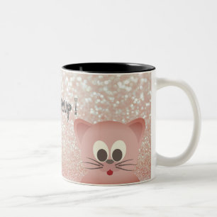 Whimsical Cat Glittery-Wake up and make-up Tweekleurige Koffiemok