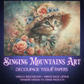 Whimsical Cat In Floral Hat Decoupage Tissuepapier