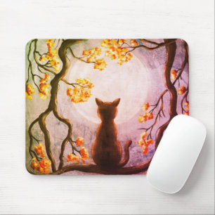 Whimsical Cat in Tree Full Moon Muismat