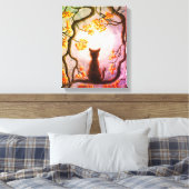 Whimsical Cat in Tree Full Moon Painting Art Canvas Afdruk (Insitu (Slaapkamer))