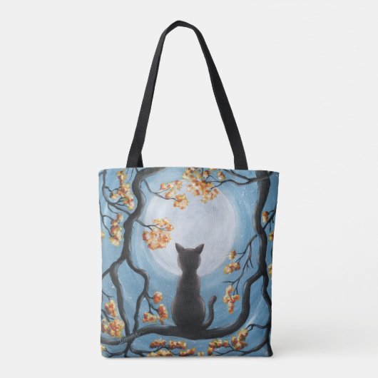 Whimsical Cat in Tree Full Moon Painting Draagtas (Achterkant)