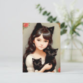 Whimsical Cat Lady - schilderen. Briefkaart (Staand voorkant)
