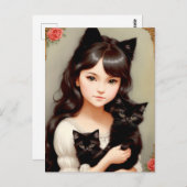 Whimsical Cat Lady - schilderen. Briefkaart (Voorkant / Achterkant)