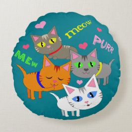 Whimsical Cat Lover's Cats Round Pillow Rond Kussen