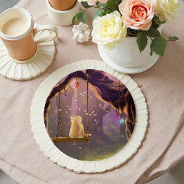 Whimsical Cat on a Swing Coaster Ronde Kartonnen Onderzetter