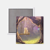 Whimsical Cat on a Swing Magnet Magneet (Voorkant / Achterkant)