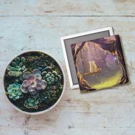 Whimsical Cat on a Swing Magnet Magneet