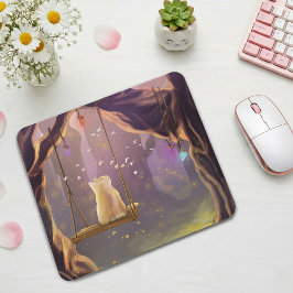 Whimsical Cat on a Swing Mouse Pad Muismat