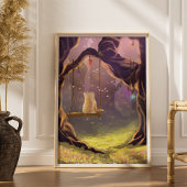 Whimsical Cat on a Swing Poster