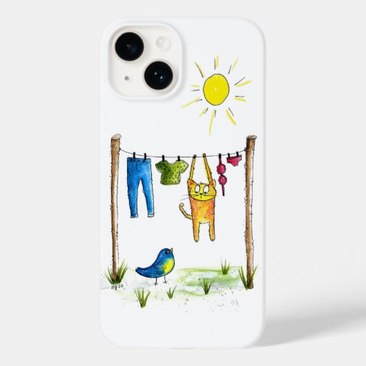 Whimsical Cat op een lijn Case-Mate iPhone Case (Achterkant)