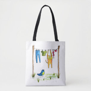 Whimsical Cat op een lijn Draagtas