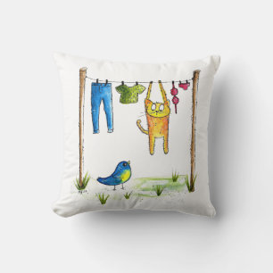 Whimsical Cat op een lijn Kussen