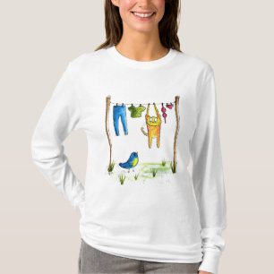 Whimsical Cat op een lijn T-shirt