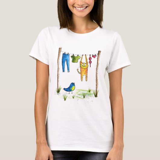 Whimsical Cat op een lijn T-shirt (Voorkant)
