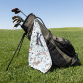 Whimsical Cat Pattern, Blauw Grijs Monogram Golfhanddoek (Groen)