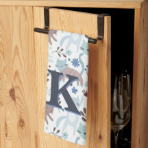 Whimsical Cat Pattern, Blauw Grijs Monogram
