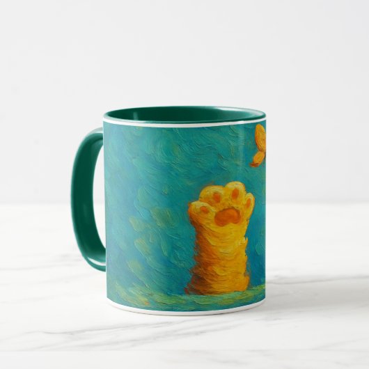 Whimsical Cat Paw Mok – Artistic Texture Style (Voorkant links)