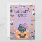 Whimsical Cat & Pumpkin Halloween Kaart (Voorkant)