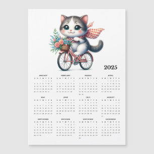 Whimsical Cat Riding Bicycle 2025 Magneet Kalender