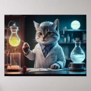 Whimsical Cat Scientist in het lab Poster