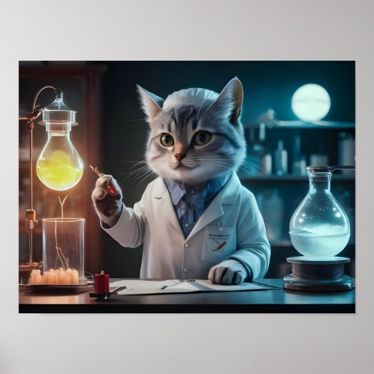 Whimsical Cat Scientist in het lab Poster (Voorkant)