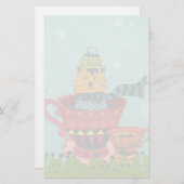 Whimsical Cat Sitting a Teacup Kerstmis Briefpapier (Voorkant / Achterkant)