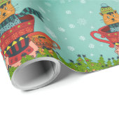 Whimsical Cat Sitting a Teacup Kerstmis Cadeaupapier (Rol Hoek)