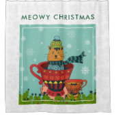 Whimsical Cat Sitting a Teacup Kerstmis Douchegordijn (Voorkant)