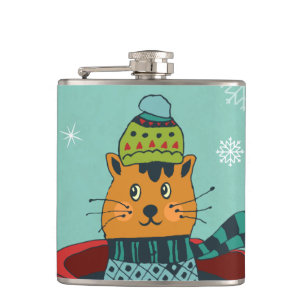 Whimsical Cat Sitting a Teacup Kerstmis Heupfles
