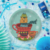 Whimsical Cat Sitting a Teacup Kerstmis Papieren Bordje (Feest)