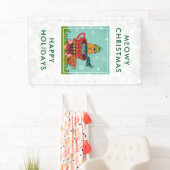 Whimsical Cat Sitting a Teacup Kerstmis Spandoek (Insitu)