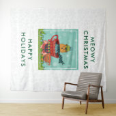 Whimsical Cat Sitting a Teacup Kerstmis Wandkleed (In Situ (horizontaal))