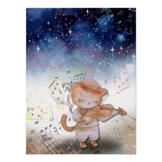 Whimsical Cat Violist Fantasy Art Poster Perfect Poster (Voorkant)