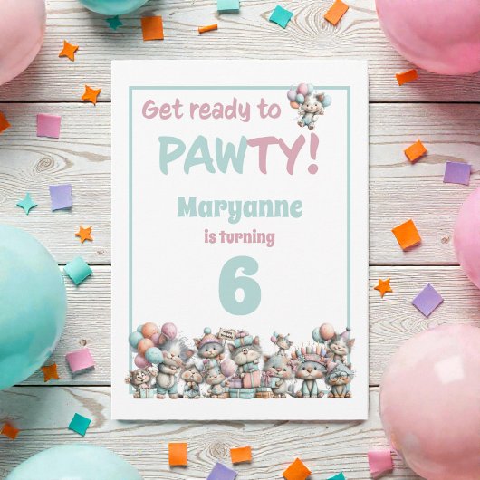 Whimsical Cat Watercolor Birthday Invitation