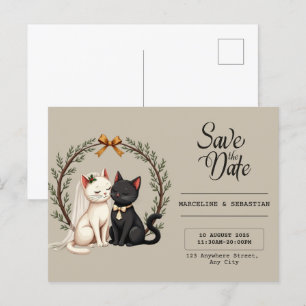 Whimsical Cat Wedding Save Briefkaart