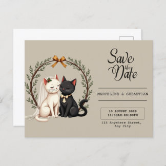 Whimsical Cat Wedding Save Briefkaart