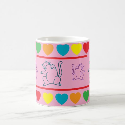 Whimsical Cats and Rainbow Hearts Coffee Mug (Centre)