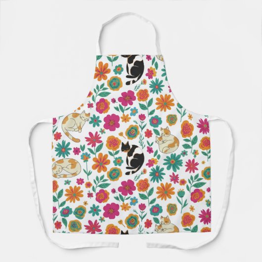 Whimsical Cats and Retro Floral Pattern  Schort (Voorkant)