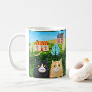 Whimsical Cats Folk Art Oranje Schortkat Pak Koffiemok