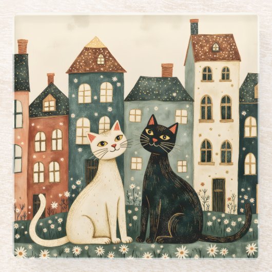 Whimsical Cats Glazen Onderzetter (Voorkant)