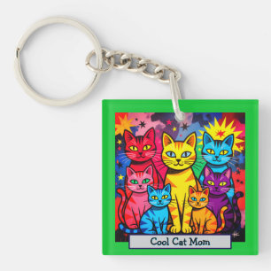 [Whimsical Cats] Kleurrijke Pop Art Persoonlijke F Sleutelhanger