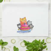 Whimsical Cats met Birthday Cake Theedoek (Gevouwen)