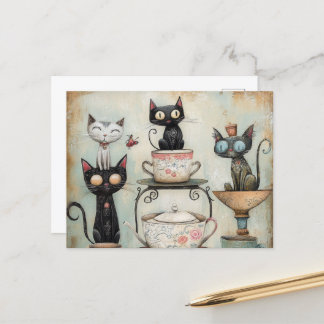 Whimsical Cats Tea Party Briefkaart
