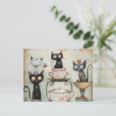 Whimsical Cats Tea Party Briefkaart (Staand voorkant)