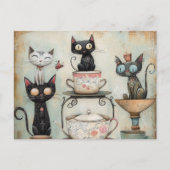 Whimsical Cats Tea Party Briefkaart (Voorkant)